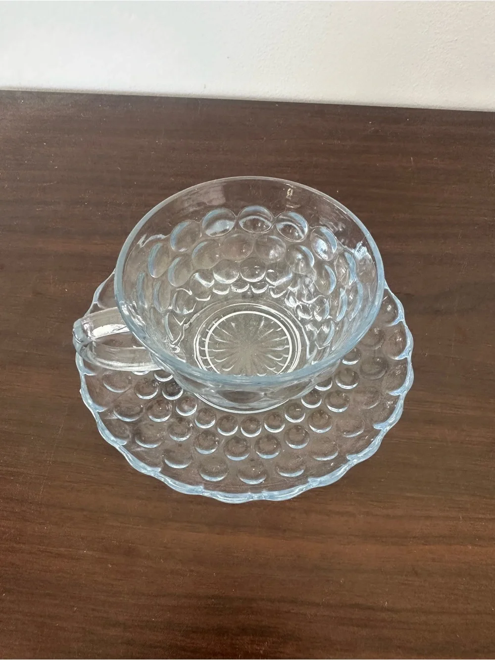 Sapphire Blue Bubble Depression Glass Teacup and Saucer Set